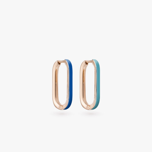B-Glam Chromatic Reversible Single Earring in Yellow Gold and Ocean Blue Enamel, Mini