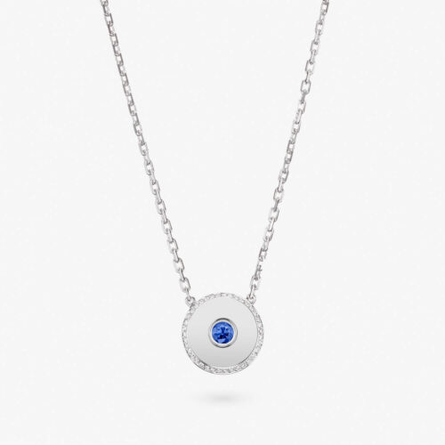 Beret Icon Necklace Ultimate in White Gold with Sapphire and Diamonds, 15mm
