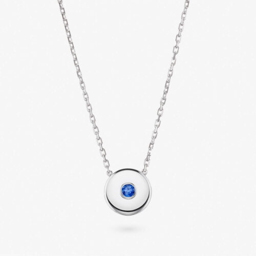 Beret Icon Necklace in White Gold with Sapphire, 15mm