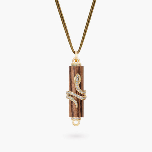 Snake Touch Pendant in Yellow Gold and Zebrano Wood with Pavé Diamonds