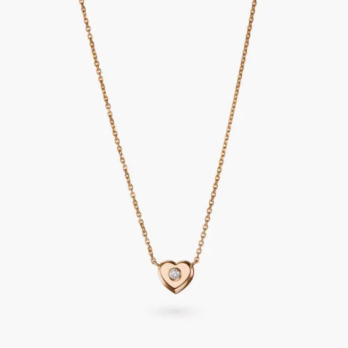 Talisman Charms Heart Necklace in Rose Gold with One Diamond Accent