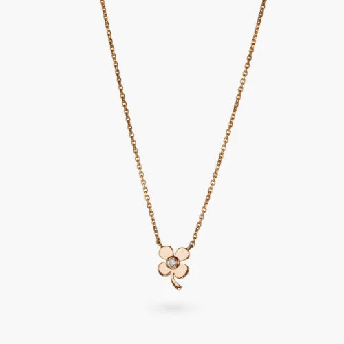 Talisman Charms Clover Necklace in Rose Gold with One Diamond Accent