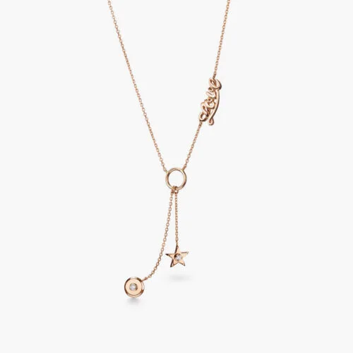 Talisman Twin Charms Star Necklace in Rose Gold with Diamond Accents
