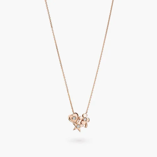 Talisman Charms Cluster Necklace in Rose Gold with Diamond Accents