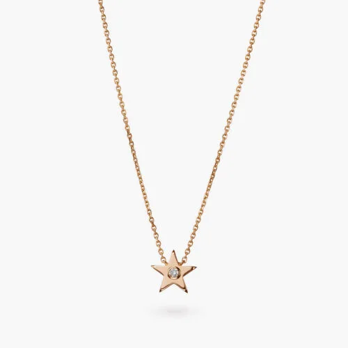 Talisman Charms Star Necklace in Rose Gold with One Diamond Accent