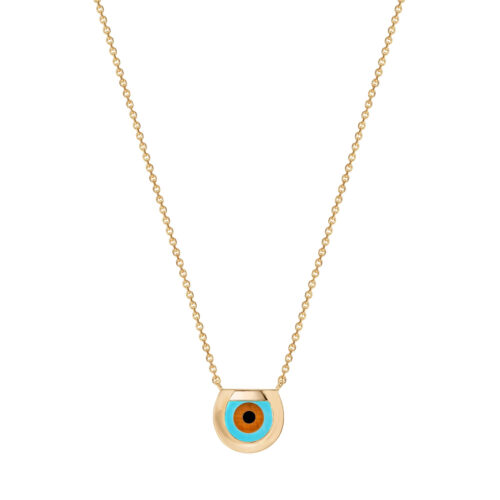 Horseshoe Eye Necklace in Yellow Gold, Turquoise, Onyx and Tiger's Eye, Small