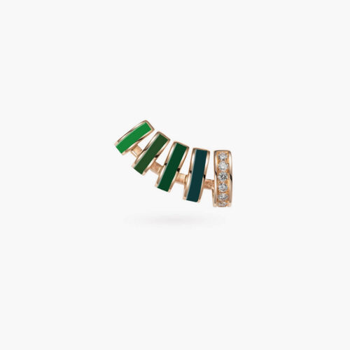 B-Glam Chromatic Single Ear Cuff in Yellow Gold and Forest Green Enamel with Pavé Diamonds, Right Side