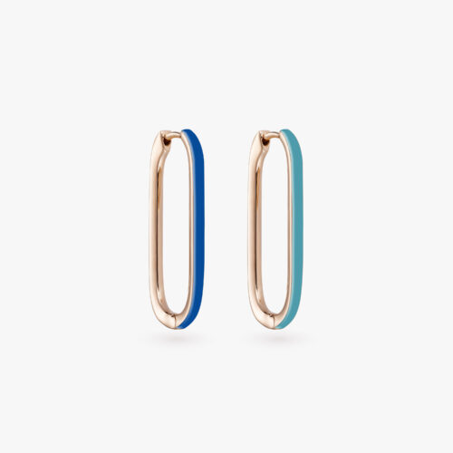 B-Glam Chromatic Reversible Single Earring in Yellow Gold and Ocean Blue Enamel, Small